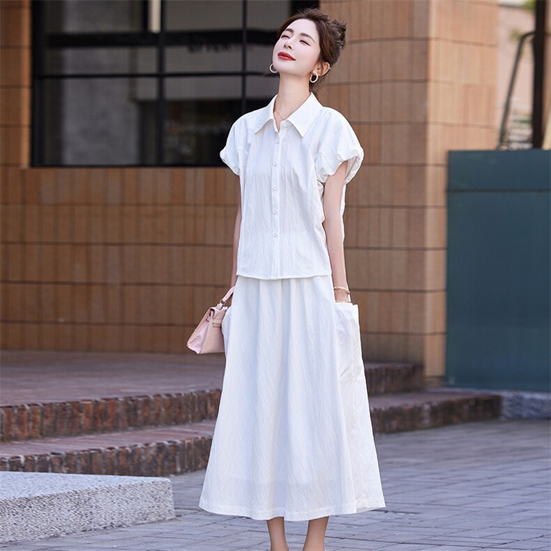 短袖连衣裙套装女夏季2025新款休闲宽松衬衫半身裙两件套（现货）,女装套装/套裙,丽影随形