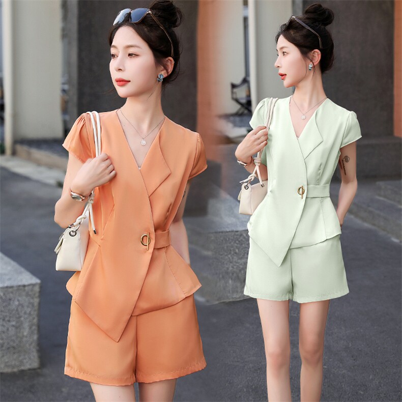 短裤套装女2024夏季新款小个子高级感小香风西装短袖两件套职业装，女装套装/套裙，火爆靓佳人