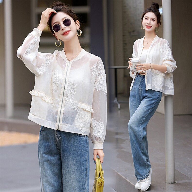 防晒衣女2025夏新款小个子新中式国风短款薄款棒球服刺绣轻薄外套,女装防晒衣,润尚靓点