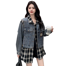 现货-黑白格衬衫+牛仔马甲两件套-款号9906-P145K198，女装套装/套裙，浙宝305