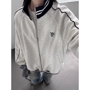 美式立领刺绣棒球服外套男女2024秋冬款休闲宽松百搭卫衣加绒加厚图片