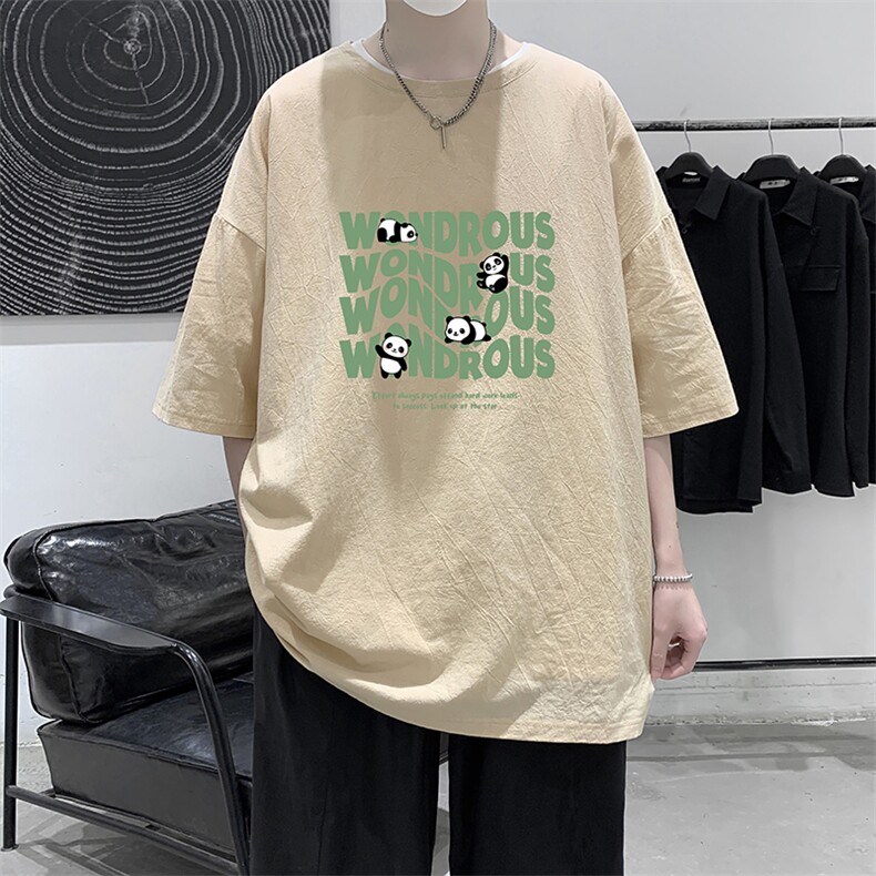 YT26376-P30亚麻短袖t恤男大码五分袖男宽松七分袖大皂风模特,男装T恤,电商A040