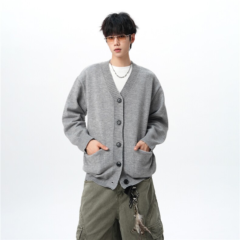 8XL-M大码V领开衫毛衣外套男日系复古宽松慵懒风针织衫KS002p55,男装针织衫/毛衣,电商B312