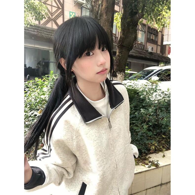 抖音得物高品质美式高街重磅结构设计拼接织带立领卫衣外套CM42,女装短外套,电商A486-1