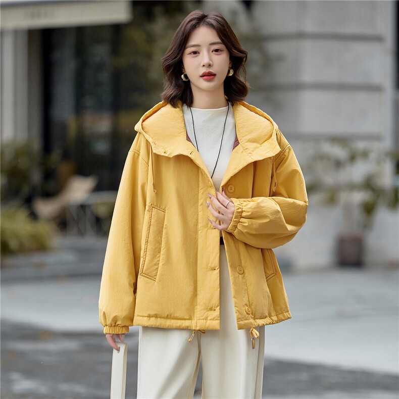 藏青色连帽宽松休闲夹棉外套女2025冬季极简廓形慵懒感小个子棉服,女装棉衣/棉服,梦懿尔