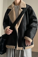 翻领皮衣加绒加厚男女冬季宽松休闲外套D012-P125，男装皮衣，星座717