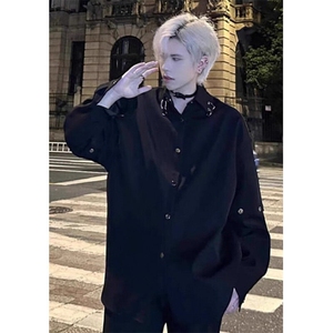 春秋装新款长袖衬衫男宽松设计感时尚金属拼接个性衬衣外套 C27图片