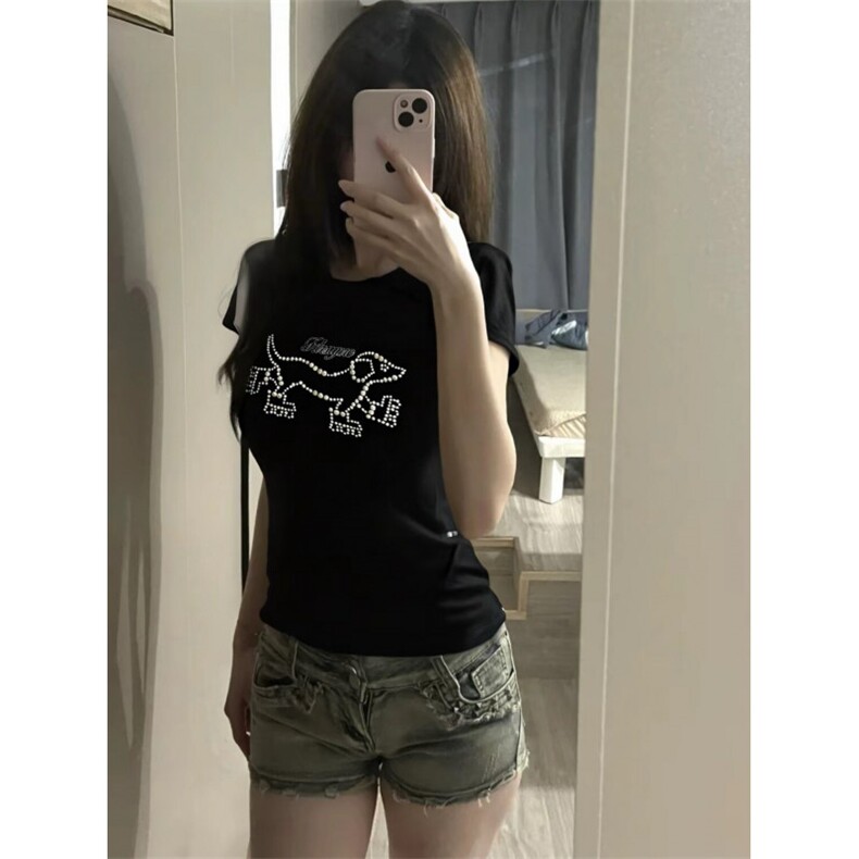 H0936-P35推荐#钉珠+原版刺绣修身正肩短袖T恤,女装T恤,星座617A-2
