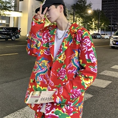 XZ01秋装文艺男大码宽松西服东北大花潮牌开衫男女套装P65，男装西服，星座115A(原星座507）