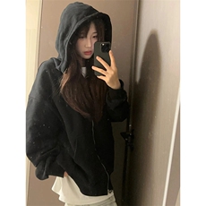 抖音得物品质二开26春装美式高街双头双拉链卫衣开衫外套W74，女装短外套，电商A486-1