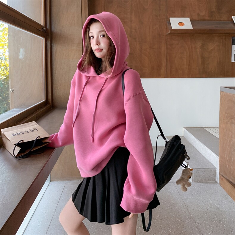 玫粉色连帽卫衣外套女春秋2025新款慵懒学院风减龄小个子上衣爆款,女装短外套,2C372