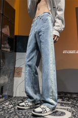 秋季美式ins高街hiphop重工艺水洗直筒牛仔裤货号K692P55，男装牛仔裤，电商A063