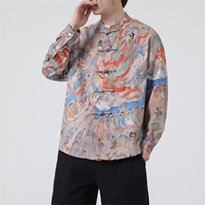 原创新中式春夏新品{敦煌壁画}数码印花风立领长袖衬衫31219，男装衬衫，星座305A（原312A-1）