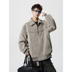 JK2561-特p85 控158 45%pu55%聚酯计外套男流拉链皮夹克男图片