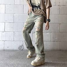 美式高街破洞牛仔裤男潮牌个性显高休闲裤G431/P45，男装牛仔裤，电商D202-1