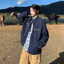 26春装高品质老钱风立领夹克外套男女美式潮牌拉链工装风宽松上衣，男装夹克，电商A486