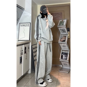 潮流休闲三条杠大码纯色休闲运动连帽卫衣内搭W4604-P50【特价】图片