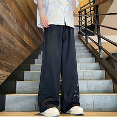 A316-1-K1237特P33无差价控58新中式盘扣刺绣冰丝长裤坠感拖地裤，男装休闲裤，星座906（原电商a316-1）