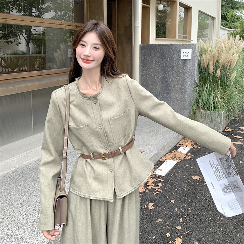 灰色小香风收腰上衣套装裤女春秋2025新款大方得体流行ootd搭配,女装套装/套裙,2C277