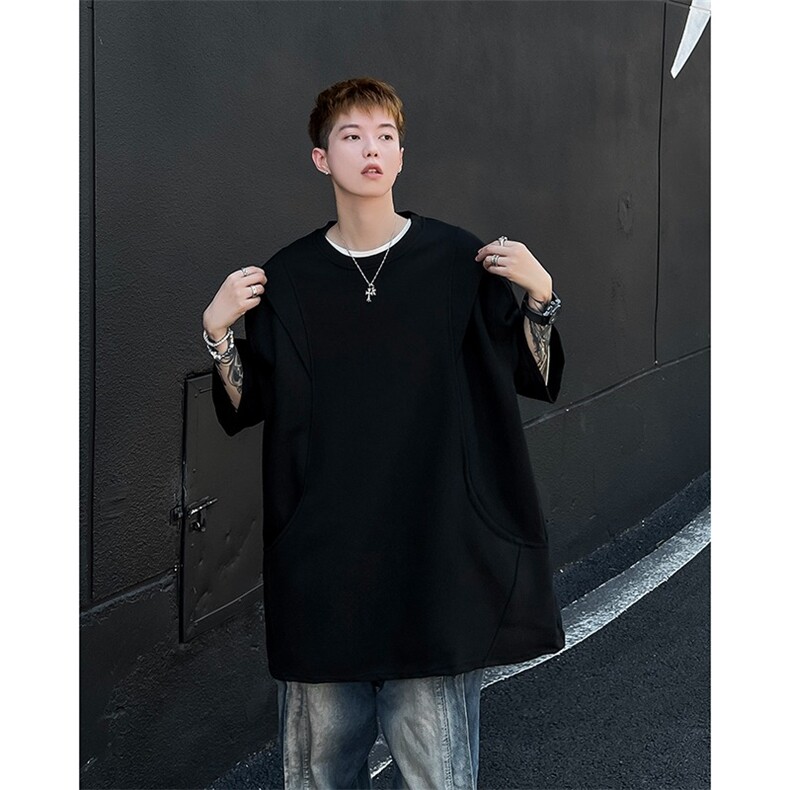 美式复古cleanfit口袋解构boxy宽版型重磅短袖T袖男上衣ins半袖潮,男装T恤,星座1210-1