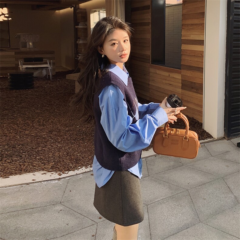 《现货新品》2024春装新款时尚简约气质优雅衬衫马甲两件套,女装衬衫,浙宝220
