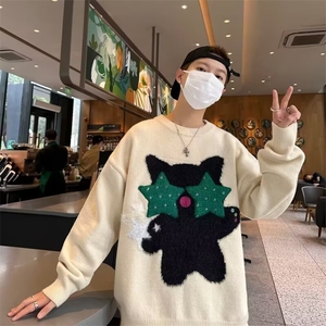 针织衫男女叮当猫刺绣帅气百搭保暖2024冬季ins毛衣外套MZ589-P52图片