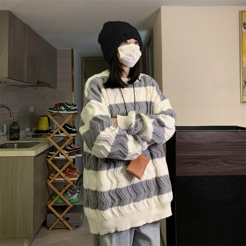 中性风！条纹毛衣男士加厚麻花线衣男针织衫女XH03-P60,男装针织衫/毛衣,电商B367