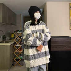 中性风！条纹毛衣男士加厚麻花线衣男针织衫女XH03-P60，男装针织衫/毛衣，电商B367