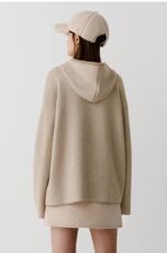 35%羊绒衫秋冬季新款舒适时尚百搭女式人字纹空气层连帽衫，女装羊绒衫，窄众羊绒