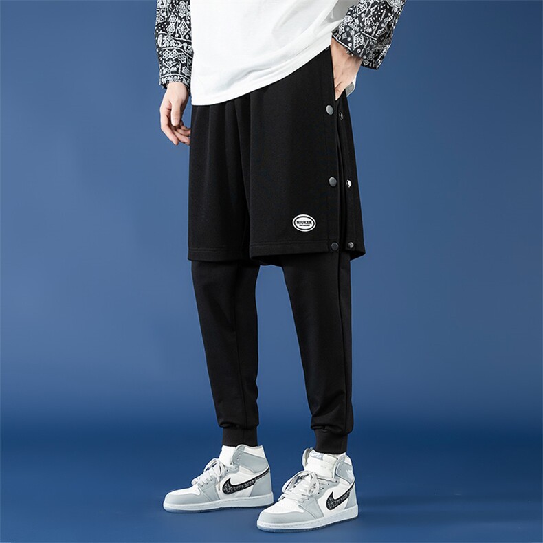 春季新款男士假两件叠穿酷霸青少年潮牌韩版修身休闲裤SK2117-P80图片