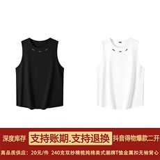得物抖音品质二开240克双纱纯棉美式高街痞帅金属T恤无袖背心，男装背心/马甲，电商A486
