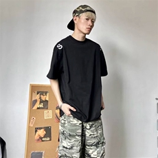 万针全刺绣工艺抖音得物高品质260克重磅纯棉双纱美式高街短袖T恤，男装T恤，电商A486