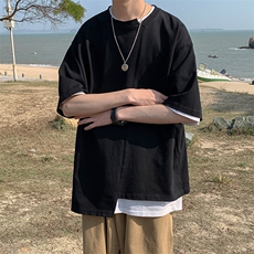 休闲五分袖潮流不规则上衣港风文艺设计拼接感T桖HY30TP35控48，男装T恤，电商A102B