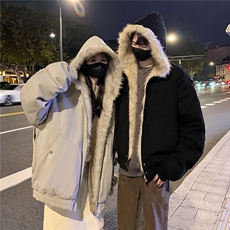 情侣装冬装24棉服座山雕男女装冬季痞帅毛领连帽棉衣外套S366P148，男装棉衣，电商A233-1