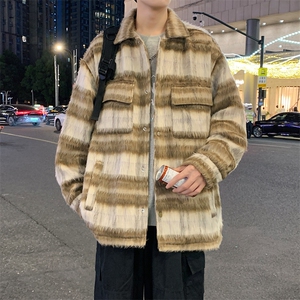 夜景毛呢格子大衣男冬季复古潮牌韩系呢子夹克外套F1236 特P90图片