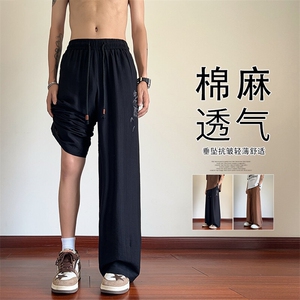 2025 夏季新款 内景新中式棉麻刺绣长裤M-5XL HK25412-特P30图片