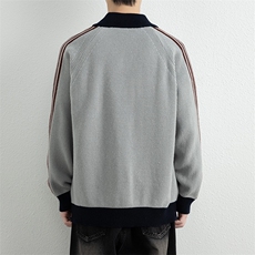 25846-P73秋季时尚立领毛衣开衫男士针织衫撞色条纹宽松外套夹克，男装针织衫/毛衣，电商D310B