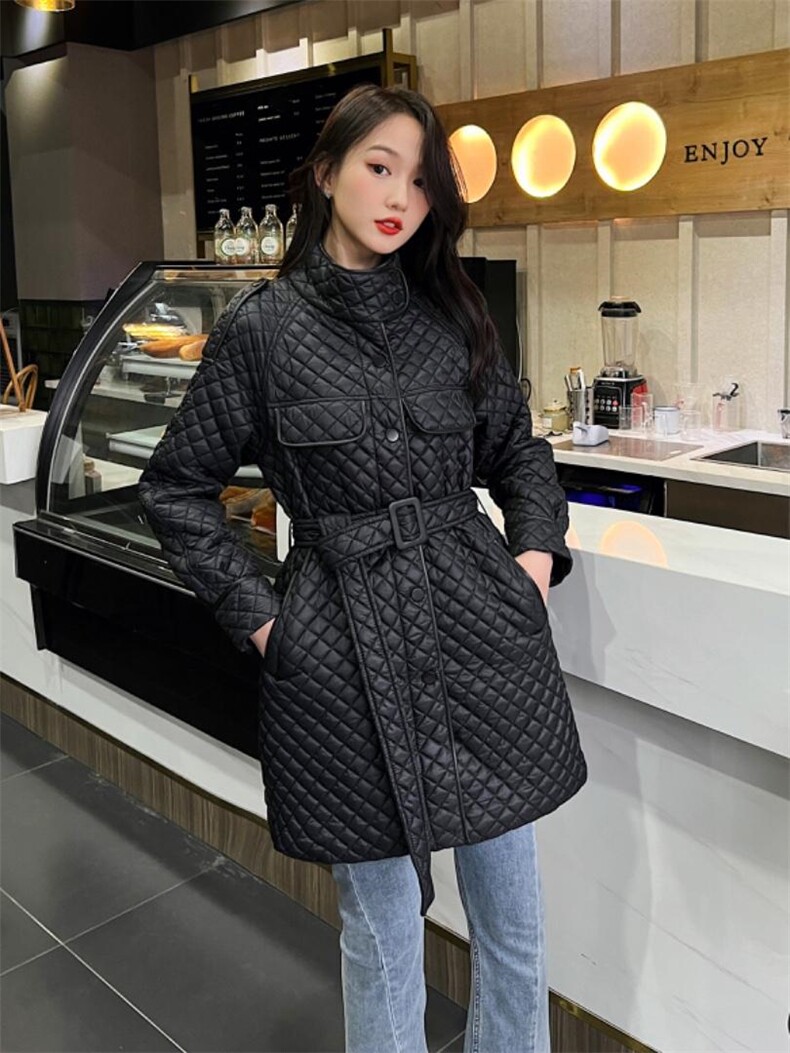 时尚潮流百搭修身显瘦长衣，女装棉衣/棉服，千利红