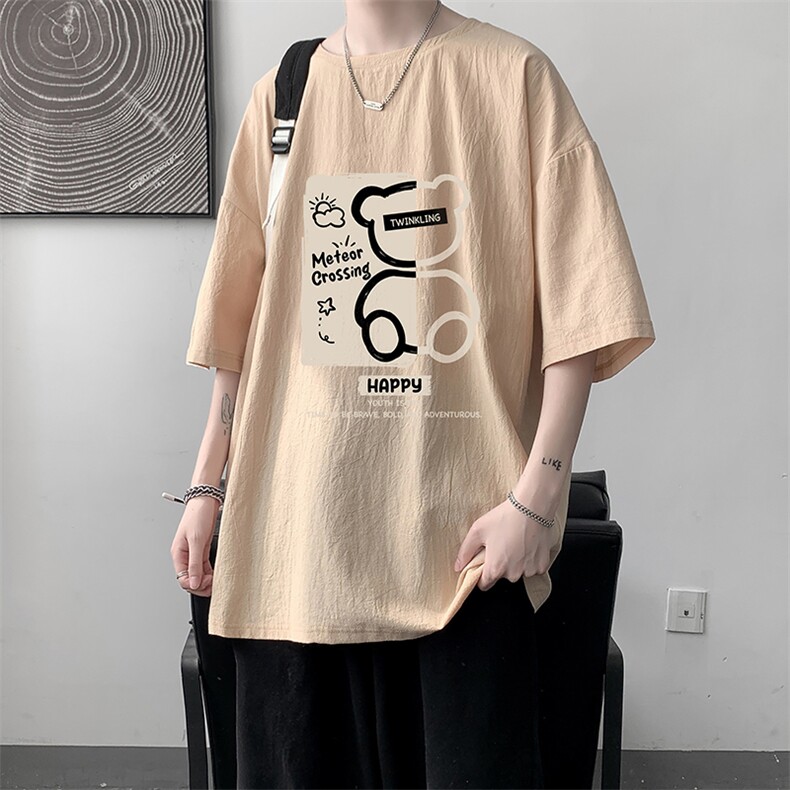 亚麻短袖t恤男大码五分袖男宽松七分袖大皂风模特,男装T恤,电商A040