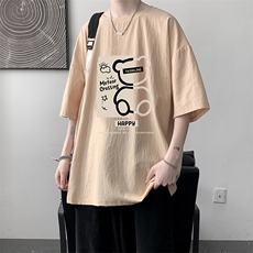 亚麻短袖t恤男大码五分袖男宽松七分袖大皂风模特，男装T恤，电商A040