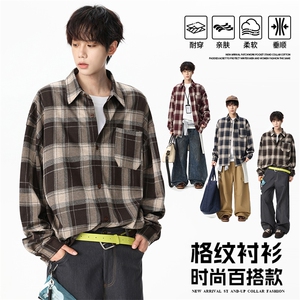 2025秋季新款百搭复古格子棉质衬衫青少年长袖衬衣HH9172图片