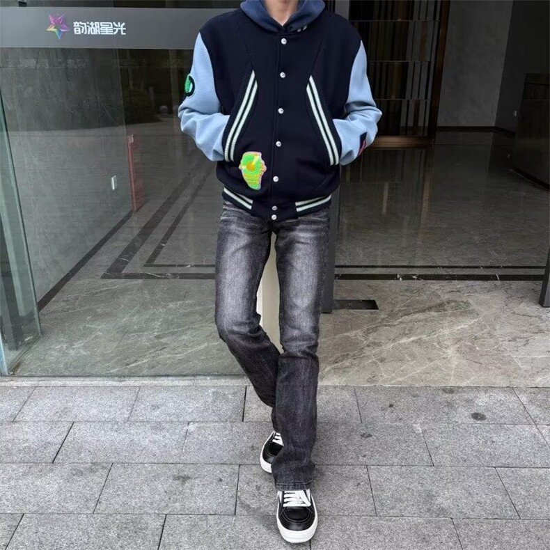 复古拼接徽章刺绣毛呢棒球服夹克男女潮牌外套春秋新款HH510P69,男装夹克,星座1013-5