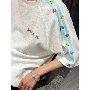 网图有货 美式高街肩带刺绣短袖t恤男女拼接花卉宽松上衣A667-P35图片