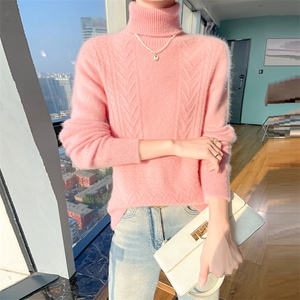时尚百搭女士羊毛衫 高领修身显瘦小八字花纹毛衣图片