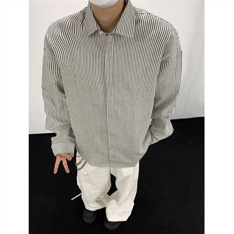 美式黑白条长袖衬衫加厚版本C5889-特P28黑,男装衬衫,电商A094
