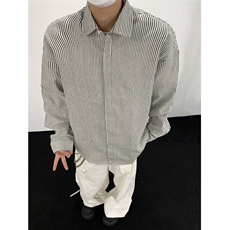 美式黑白条长袖衬衫加厚版本C5889-特P28黑，男装衬衫，电商A094