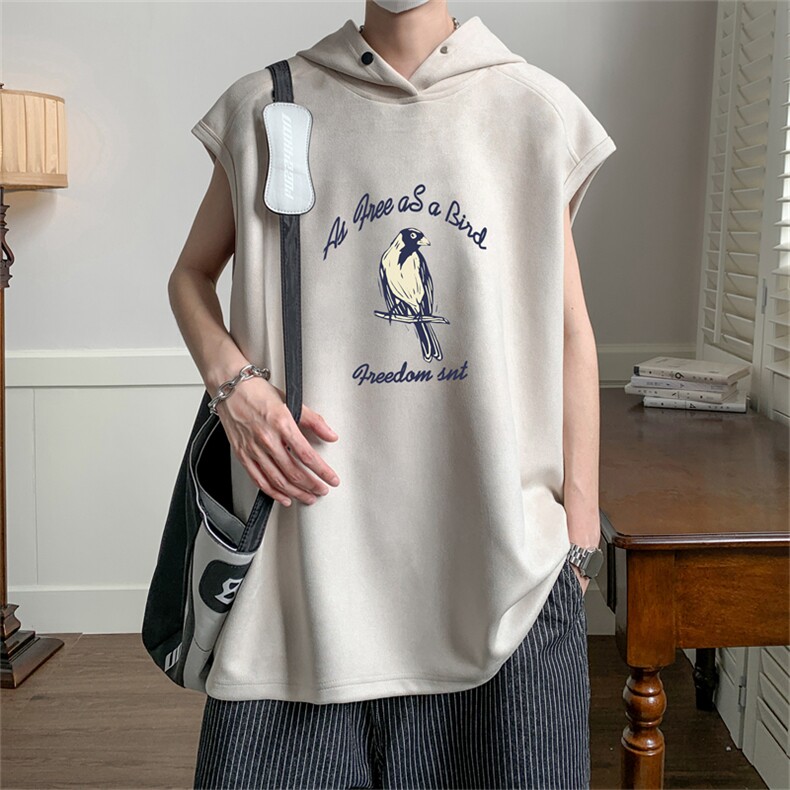 麂皮绒连帽背心坎肩男T恤美式港风JLB471-P30控48图片