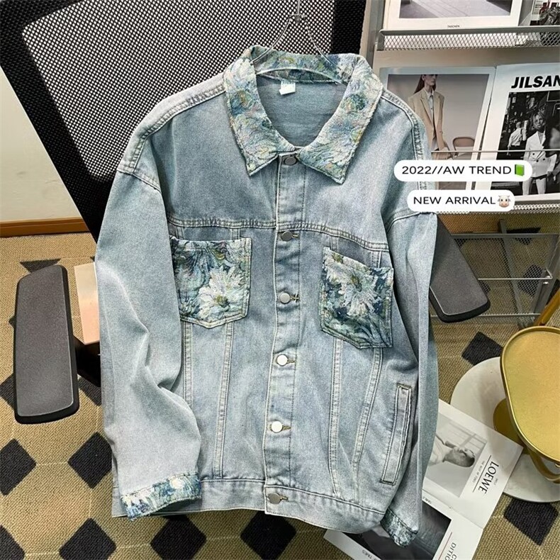 新款秋季英伦ins痞帅宽松夹克男复古牛仔外套J2204P65，男装夹克，星座1116-2