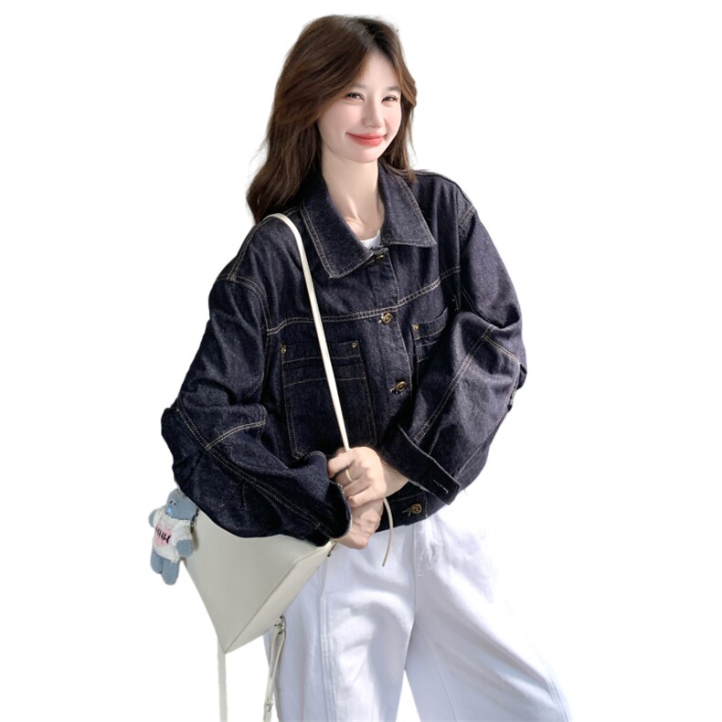 短款薄款透气休闲风翻领女短外套复古上衣秋季女装春秋短款时尚,女装短外套,安在秀