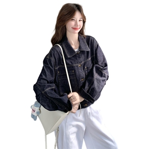 短款薄款透气休闲风翻领女短外套复古上衣秋季女装春秋短款时尚图片